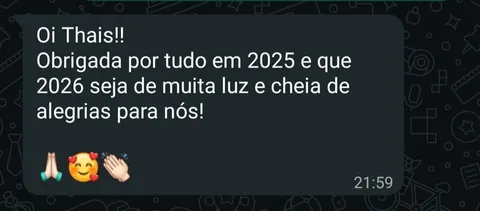 Print de conversa no WhatsApp: paciente agradecendo pelo acompanhamento em 2025