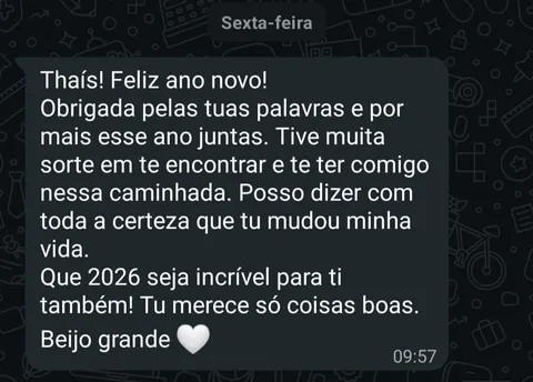 Print de conversa no WhatsApp: paciente dizendo que a terapia mudou sua vida